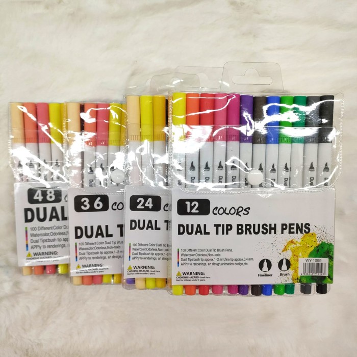 

Dual Tip Brush Pen Set 12, 24, 36, 48 Warna Pena Warna Spidol Warn