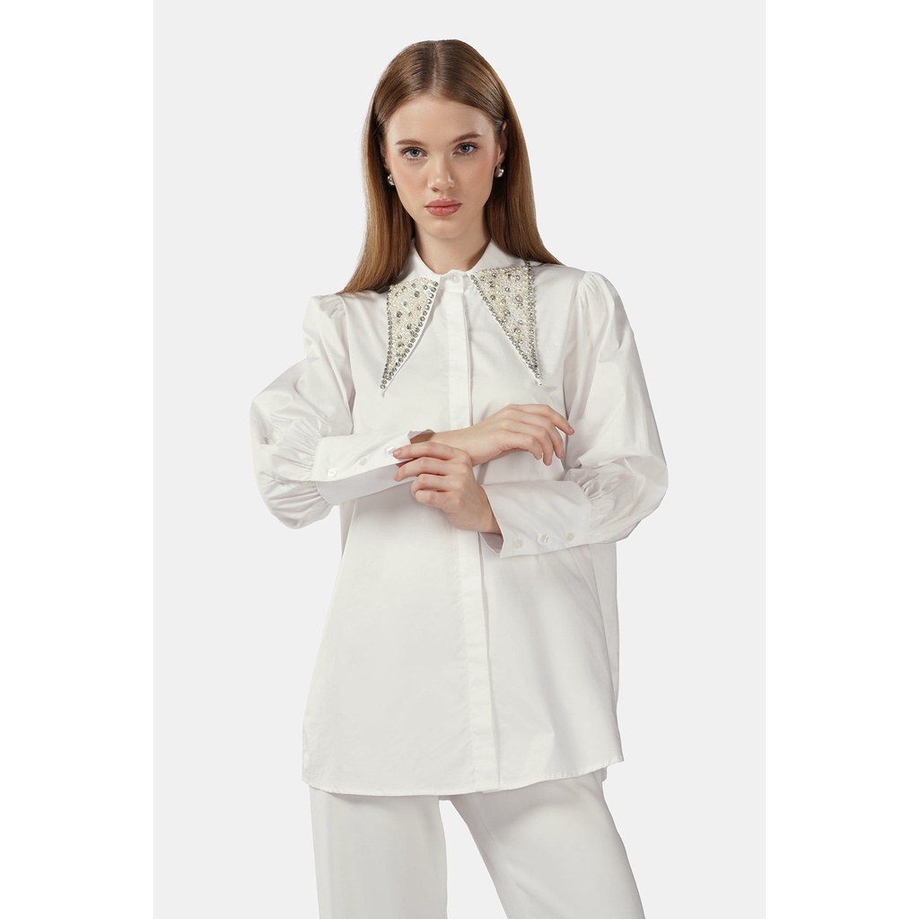 Benang Jarum - Cataleya Beads Shirt - White