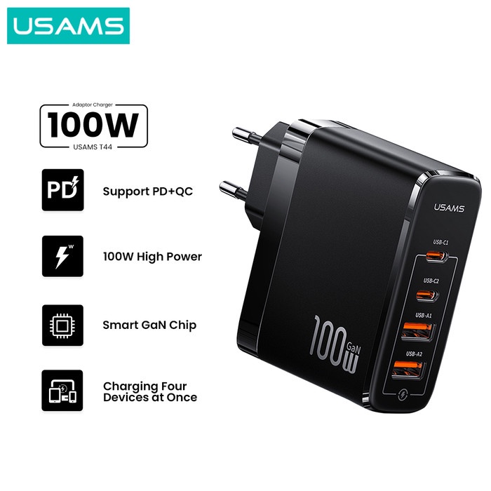 USAMS T44 Adapter Fast Charger GaN 100W 4 Ports 2A+2C