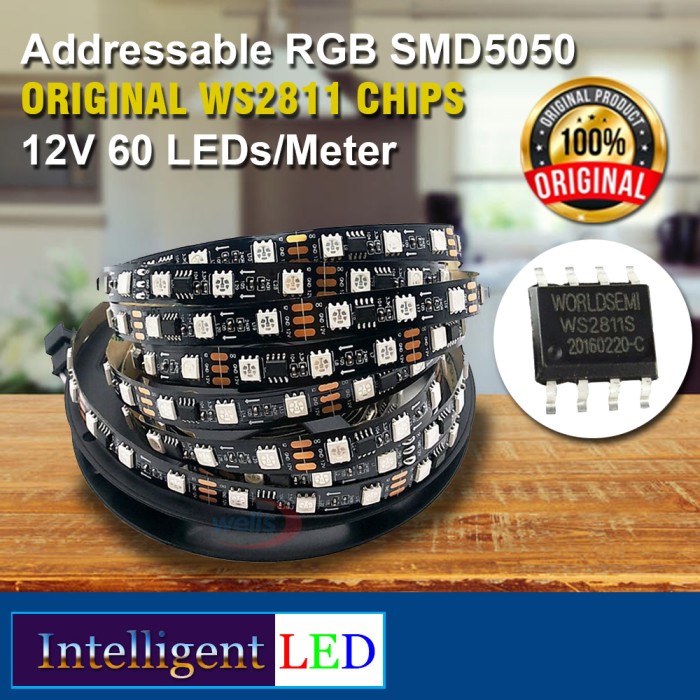 Addressable RGB SMD5050 ORIGINAL WS2811 12V 60 LEDs/Meter Black PCB