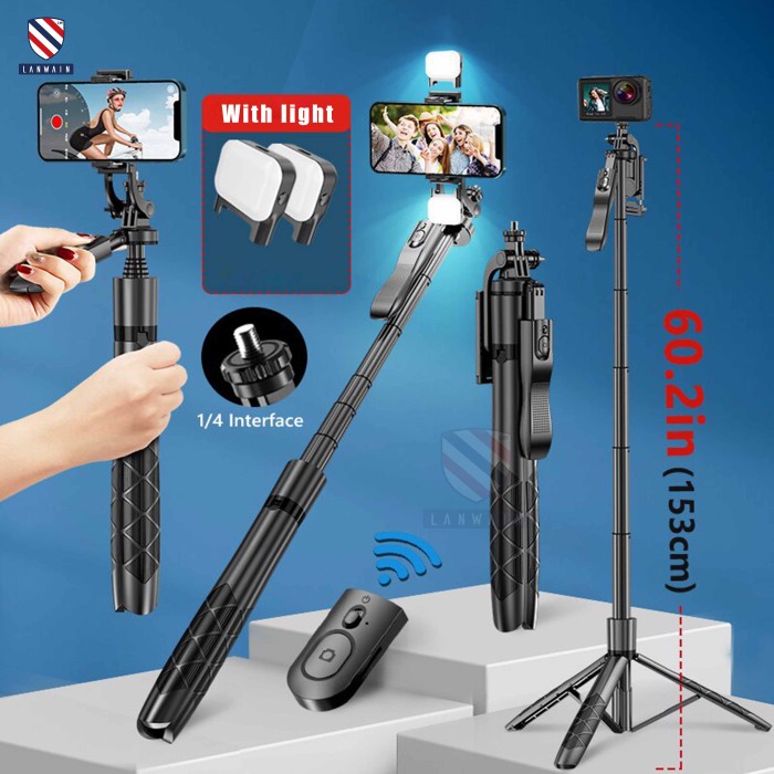 Lanwain Tongsis Tripod 360 Bluetooth Selfie Stick Remote Tripod HP