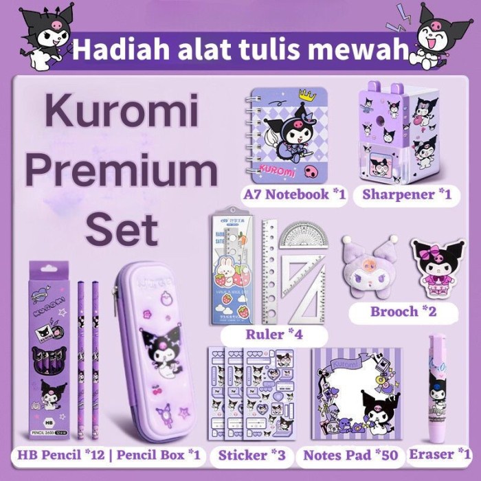 

BERMUTU Kuromi Kotak Hadiah Mewah Alat Tulis Set /Set Stationery Untuk Hadiah Anak Sekolah