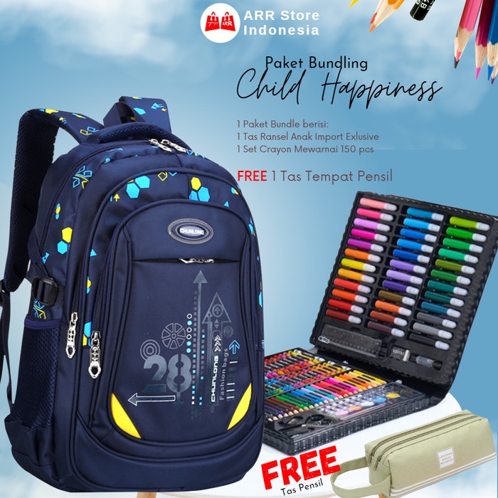 

CUCI GUDANG Tas Sekolah Anak laki Laki Perempuan Paket Bundle Free Pensil Case T 0211 SB