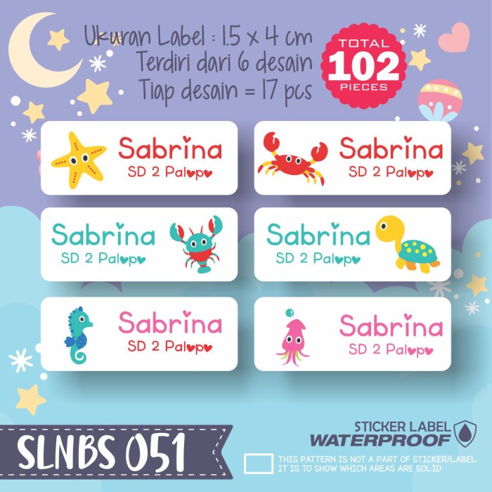 

EKSLUSIF stiker label nama anak pensil buku tas sepatu sekolah SLNBS-051