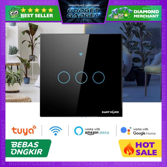 TERLARIS TaffHOME Tuya Saklar Lampu Wireless WiFi Remote Smart Life Google Alexa Touch Control -