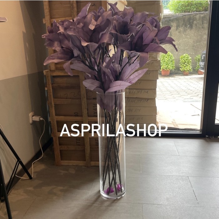 Vas bunga kaca tinggi 60cm diameter 15cm vase silinder panjang 15x60