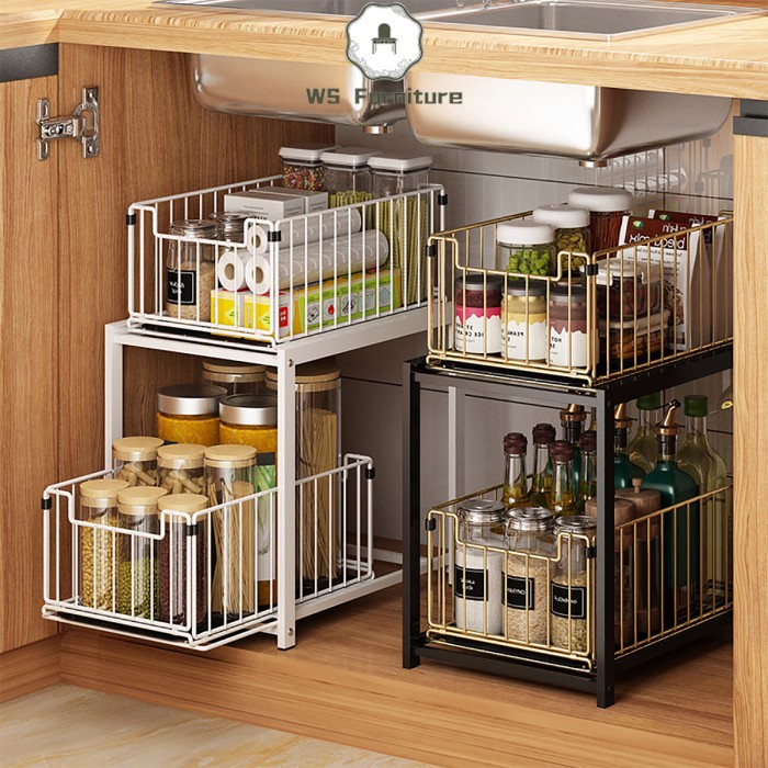 Rak dapur Di bawah rak wastafel Rak tarik laci lemari dapur