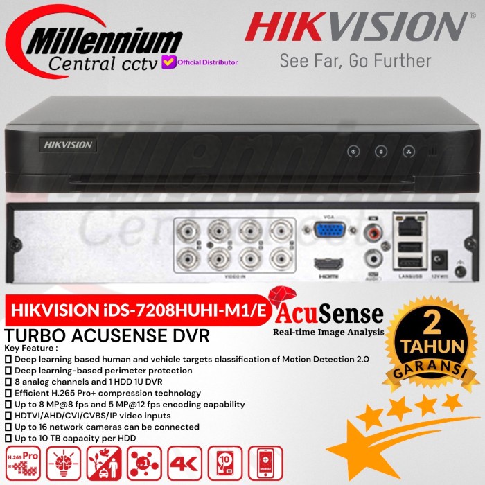 Dvr Hikvision 8Ch Ids-7208Huhi-M1/E Turbo Acusense Dvr Support 8Mp