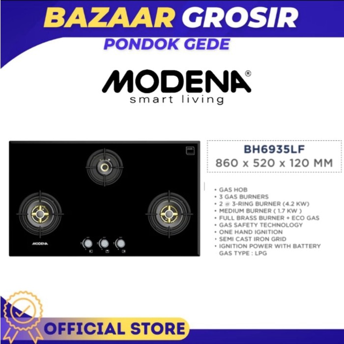 KOMPOR TANAM MODENA BH 6935 LF / BH6935LF / BH-6935LF 3 TUNGKU 90CM