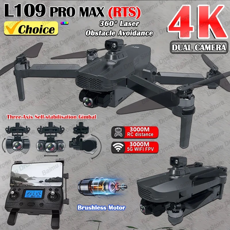 SUTO L109 PRO MAX GPS Drone 4K Professional 3-Axis PTZ HD Dual Camera WIFI FPV 360° Laser Obstacle A