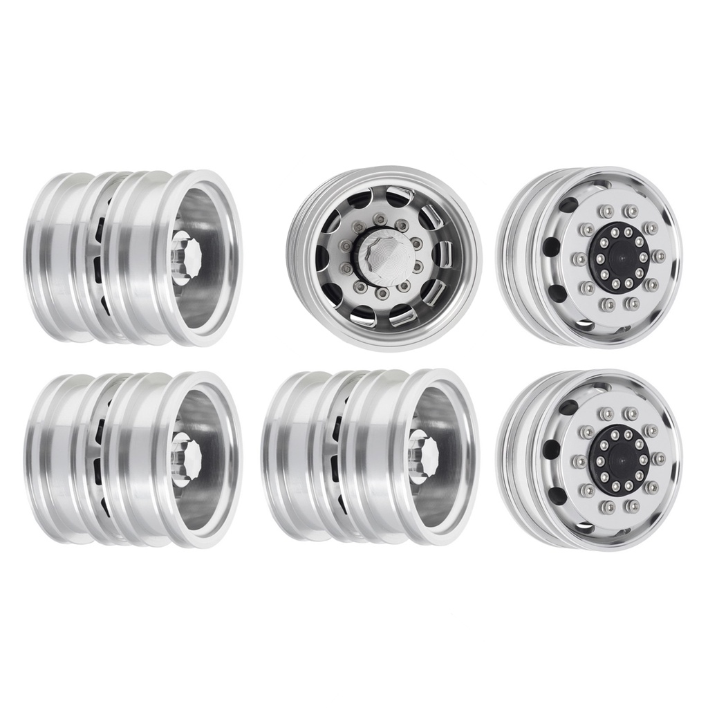 KYOMA 6PCS Tamiya Wheel Tire Complete Set Metal Front and Rear Wheel Hub for 1/14 RC Trailer Tractor