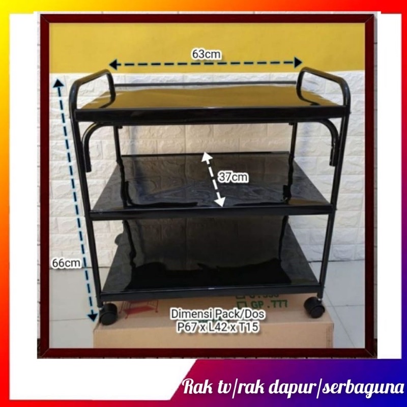 Tahan Lama Rak Tv Besi 3 Susun Hitam