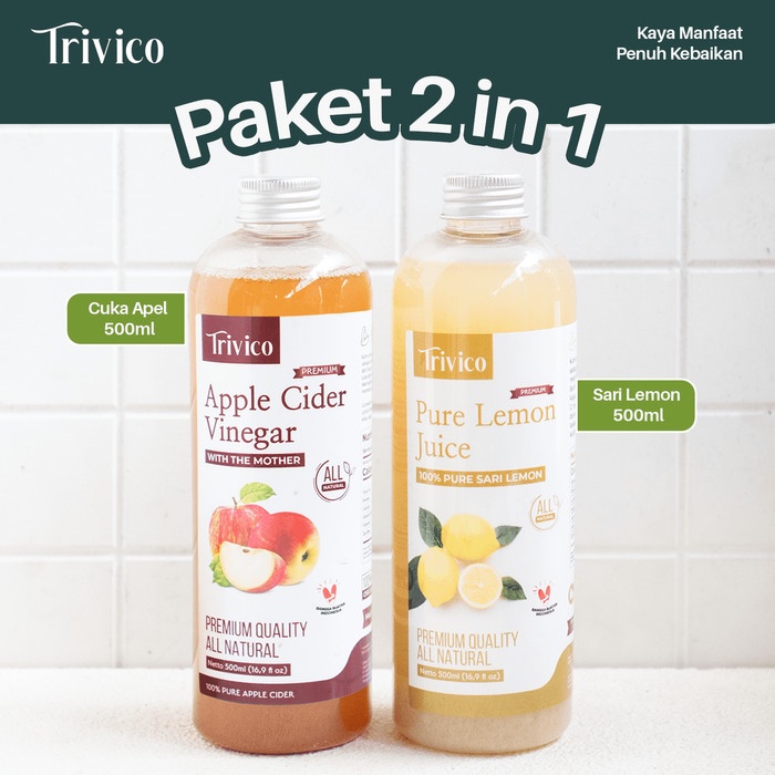 

TRIVICO PAKET HEMAT 1 SARI LEMON 500ML & APPLE CIDER VINEGAR 500ML MINUMAN DIET KESEHATAN DETOX