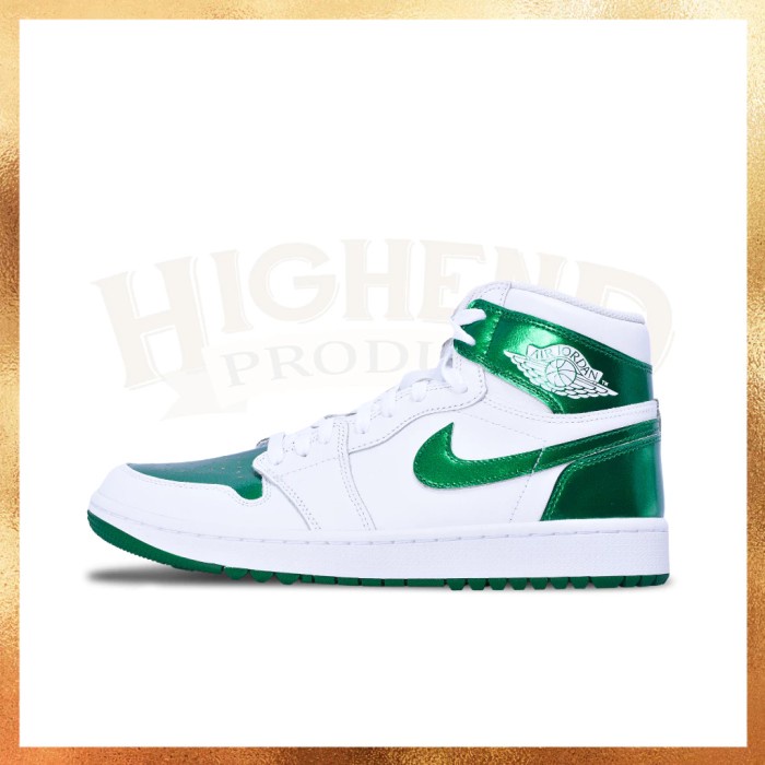 Sepatu Sneakers Golf Pria Jordan 1 High Metallic Green Men Original