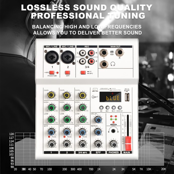 MINI mixer audio 5v 4channel Bluetooth adjusting the 48V sound from the flash drive USB, recording