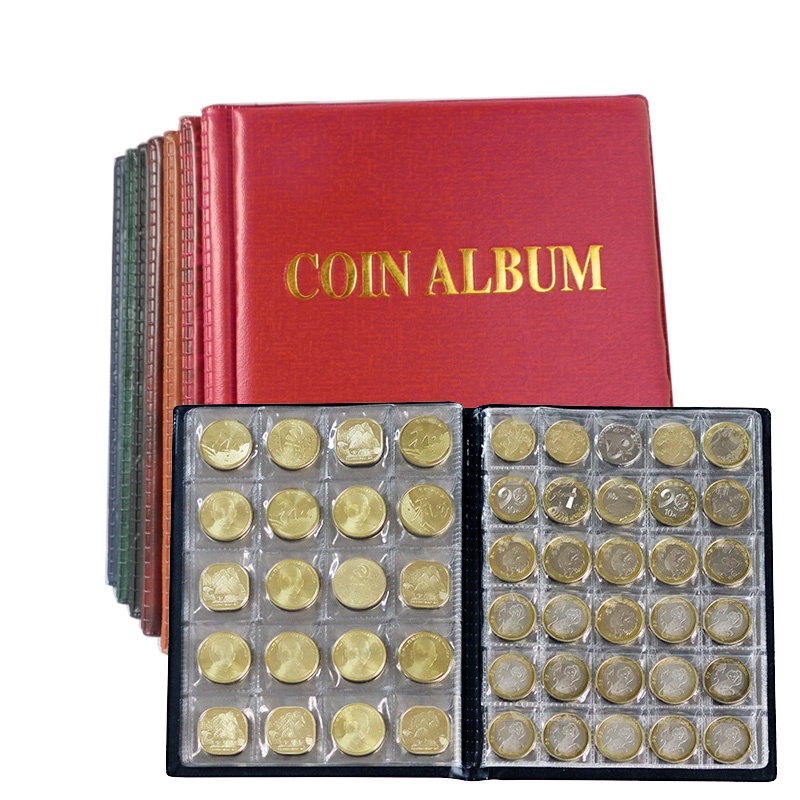 

250 Grid Medium-sized Coin Album, Professional Coin Collection Artificial Leather Money Organizer