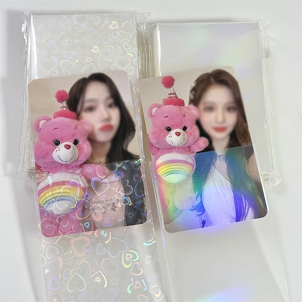 

50pcs Transparent Laser Kpop Card Sleeves Heart Card Cover Photocard Holder Game Card Protector