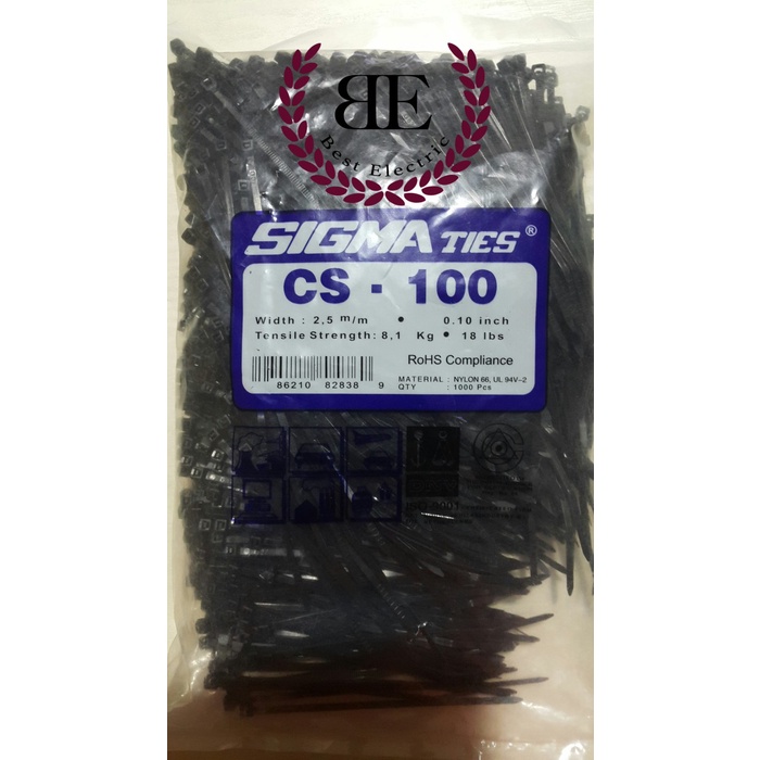 

Kabel Ties / Kabel Tis / Cable Tie CS 100 T Hitam 10 cm SIGMA CS100T Kode 1153