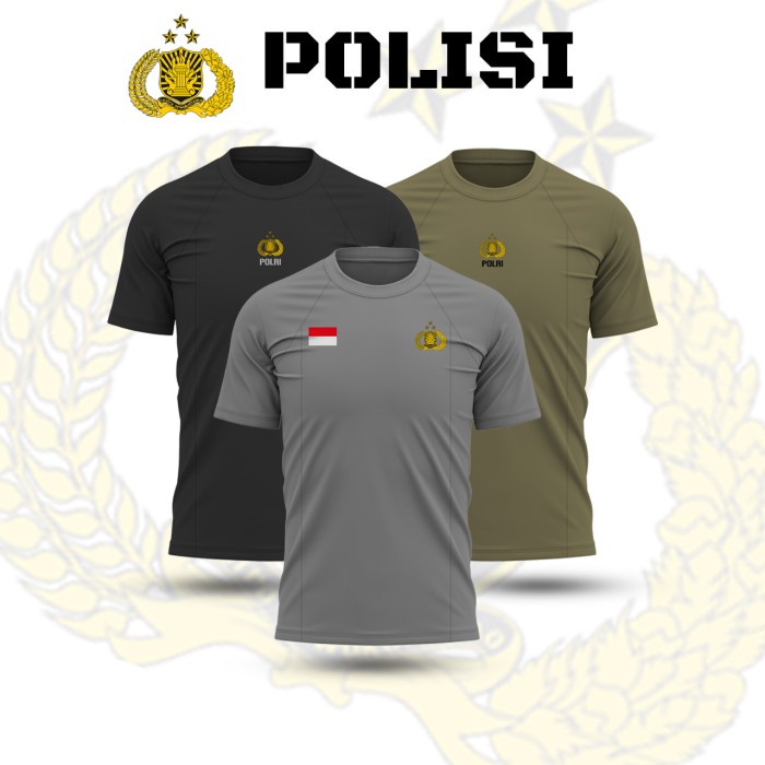 STOK TERBATAS Baju Kaos Dalam Pdl Polisi Polri Brimob Bahan Drifit Hitam Premium