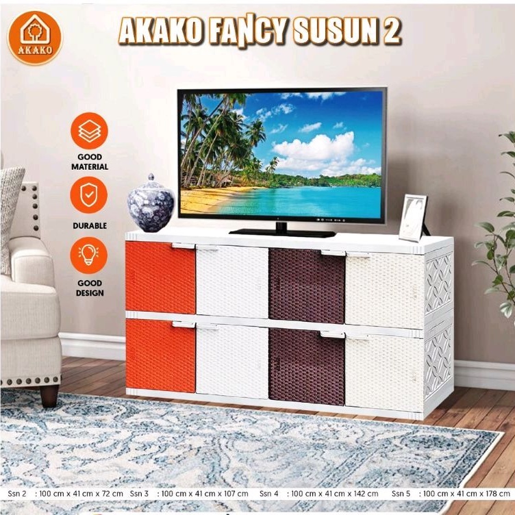 Ready AKAKO - Lemari Pakaian Plastik JUMBO Akako Fancy 4 Pintu Rotan Susun 2, 3, 4, dan 5
