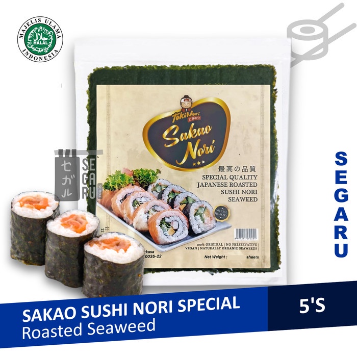 

Sakao Nori Sushi Nori 5 Lembar Seaweed Rumput Laut Halal Mui