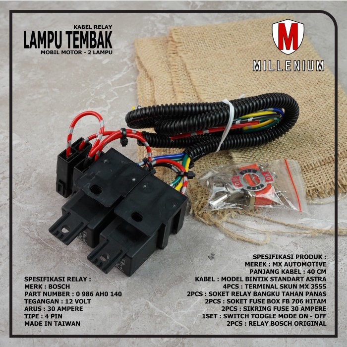 Kabel Relay Set Lampu Tembak / Sorot / Led Mobil Motor 2 Mode High Low