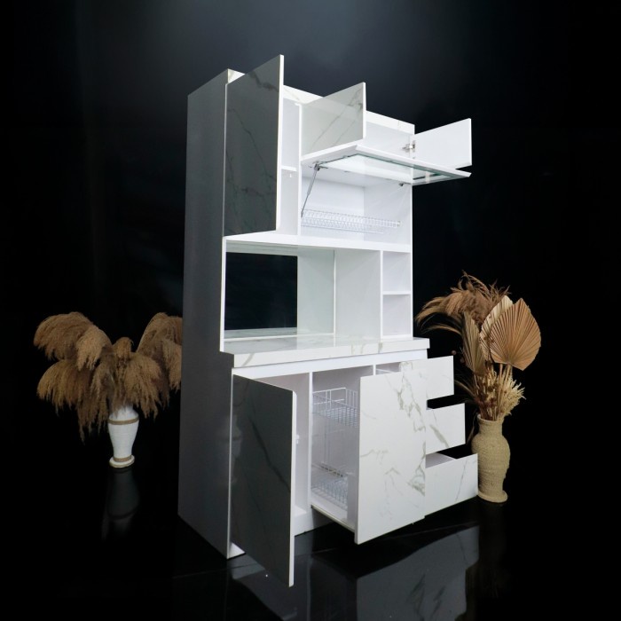 Lemari Sayur 3 Pintu Hpl /Lemari Dapur/ Rak Dapur/Lemari Makan Marmer