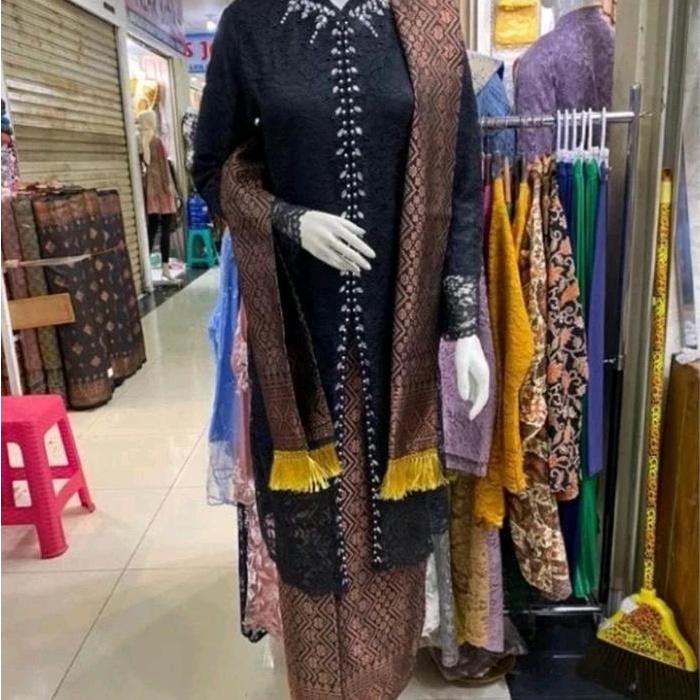 Viral/ Setelan Kebaya Ibu Hajat Free Hijab/Kebaya Long Tunik Plus Selendang Songket /Kebaya Pesta