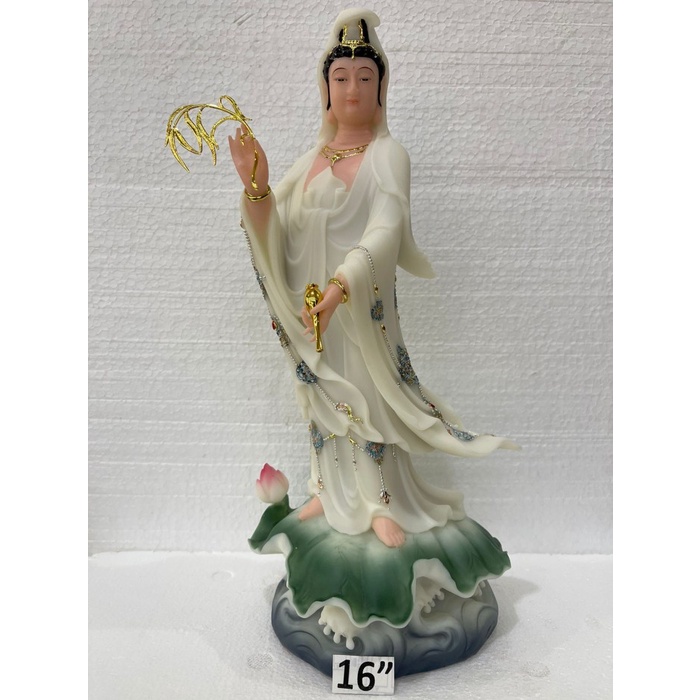 Patung Dewi Kwan Im Berdiri Bahan Marmer 16In