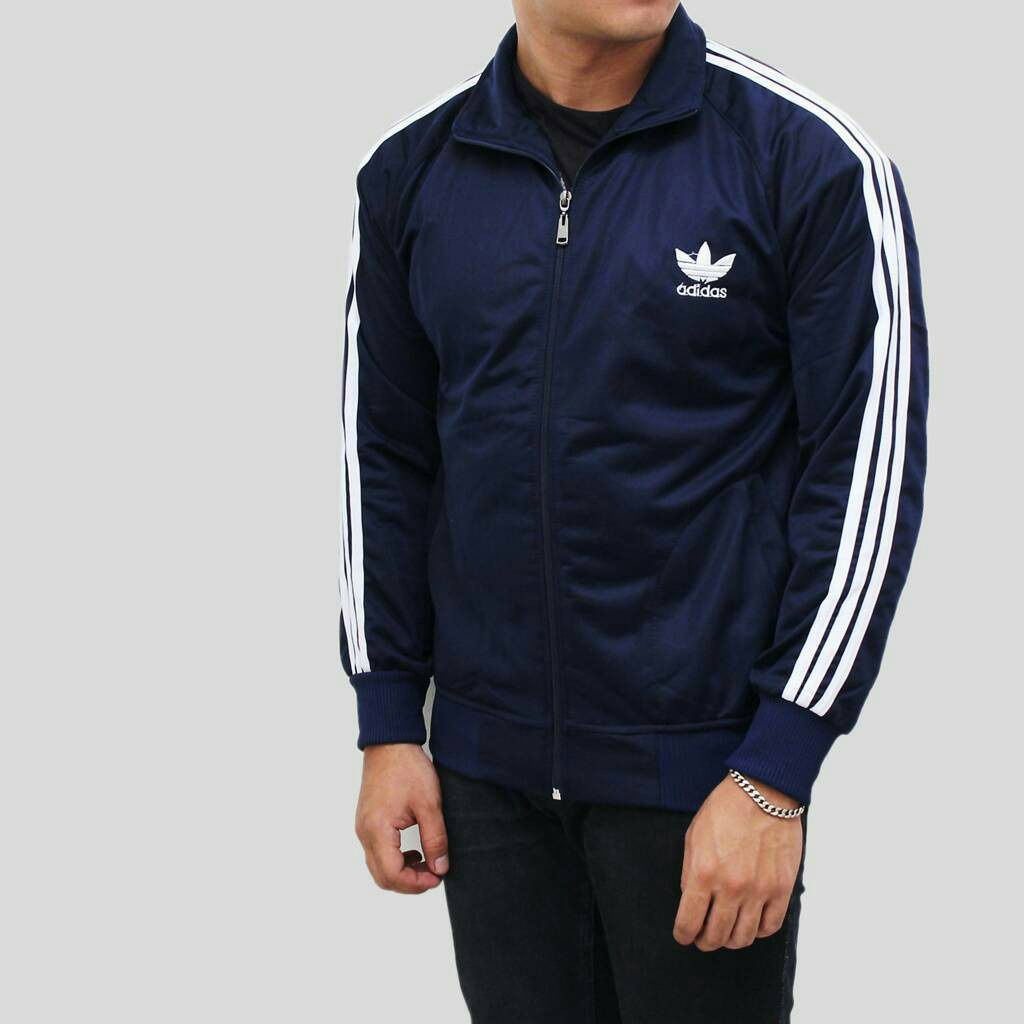 HOT PRODUCT Jaket Adidas Tracktop Firebird - Hitam Strip Putih Fleece Pria/Wanita