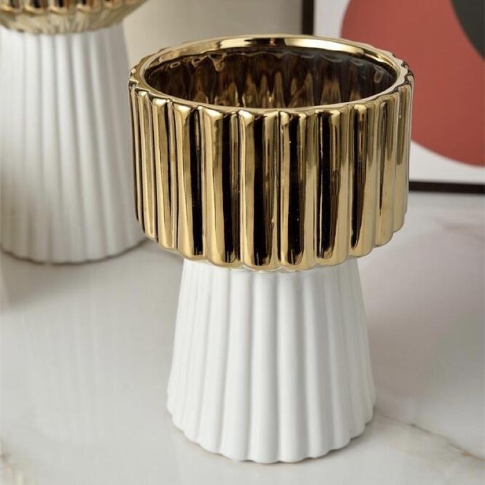 Zello Vase Gold Vas bunga kerak putih hitam gold cantik bergaris besar