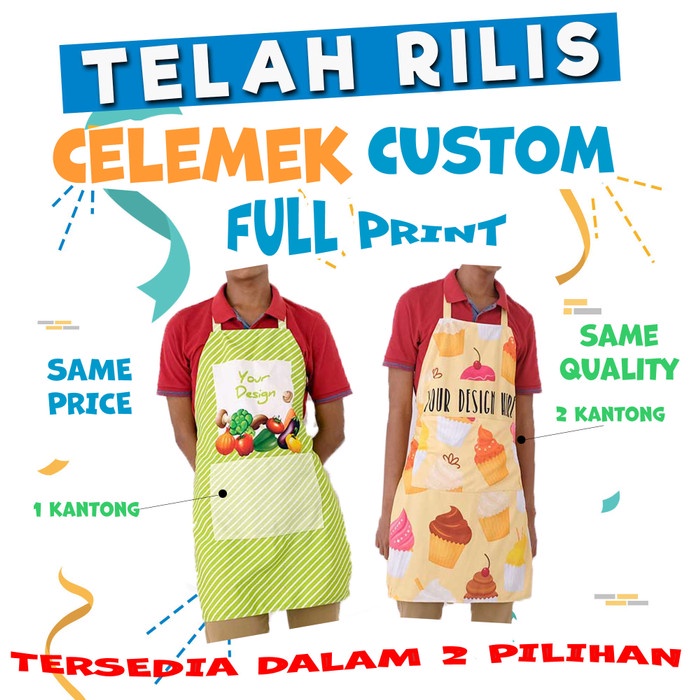 APRON FULL PRINT Celemek Makan Apron Pelayan Custom Celemek Full Print