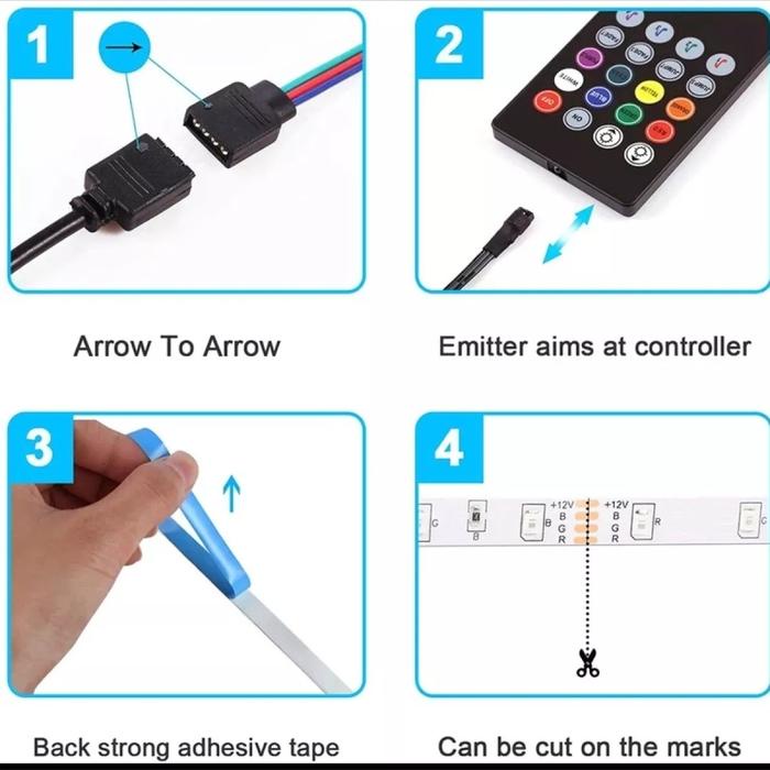 SET LED STRIP RGB SENSOR SUARA MUSIC 5M 10M LENGKAP ADAPTOR REMOTE WARNA WARNI KAMAR AESTETIC Lampu
