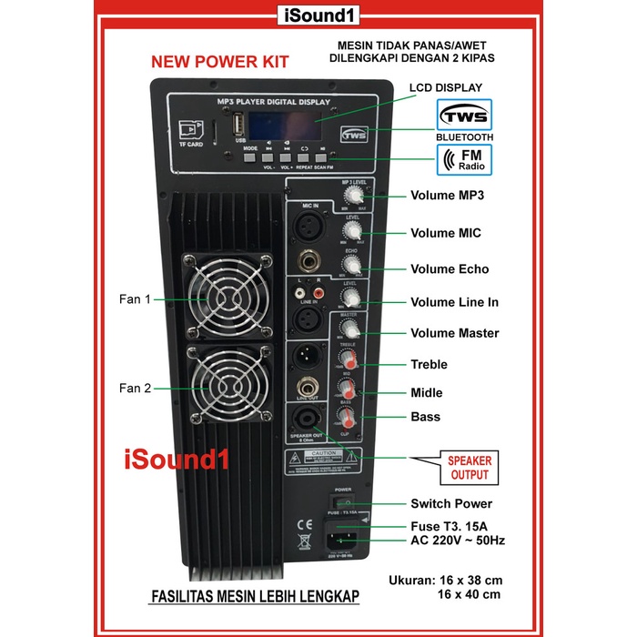 Power Kit Mesin Kit Speaker Aktif Usb Bluetooth 500-1000 Watt Terlaris