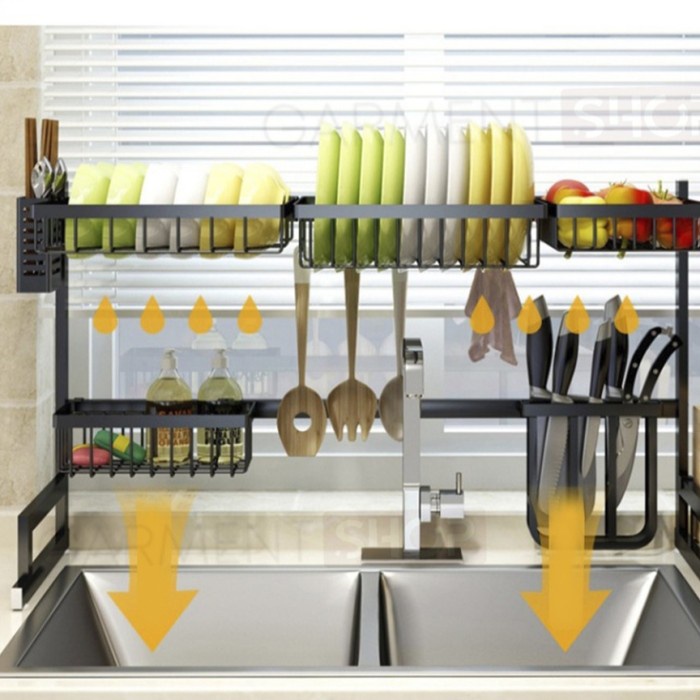 Rak Piring Wastafel 2 Susun Hitam Anti Karat Serbaguna