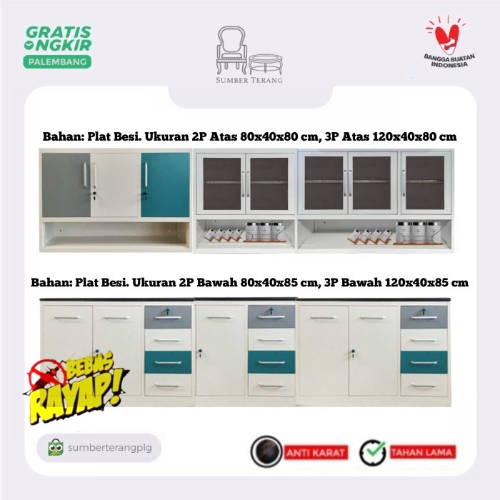 Kiten Set Plat Besi Lemari Gantung Lemari Piring 3 pintu Rak Gantung Dapur 2 pintu Rak Dapur Bumbu