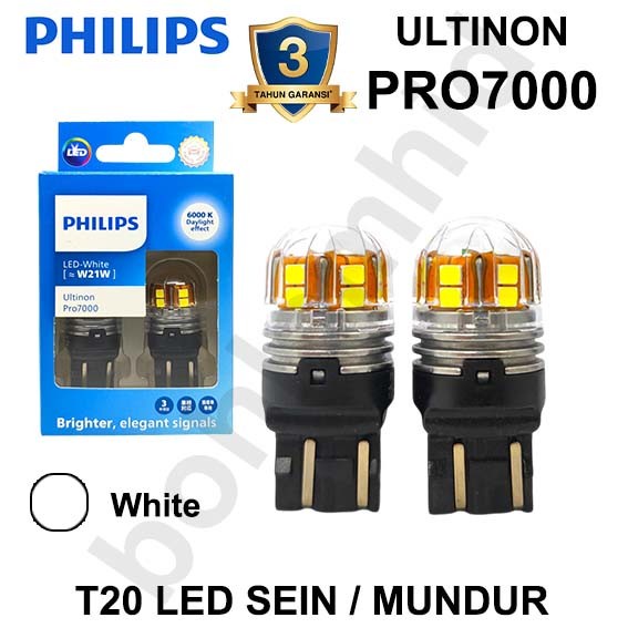 T20 Philips Ultinon Pro7000 Led Sein, Mundur, Senja Socket Tancap W21W Cahaya Kuning / Putih / Merah