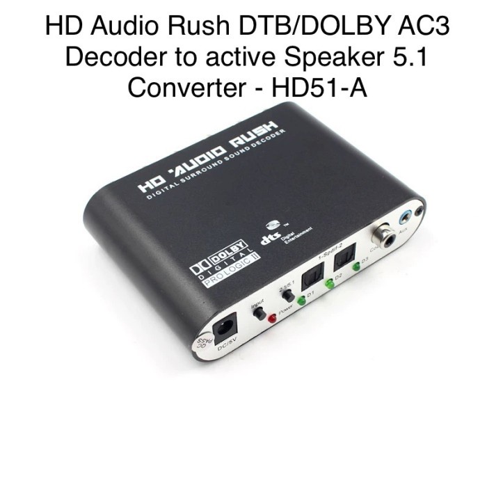 HOT SALE HD AUDIO RUSH DTS / Dolby AC3 Decoder to Active Speaker 5.1 Converter