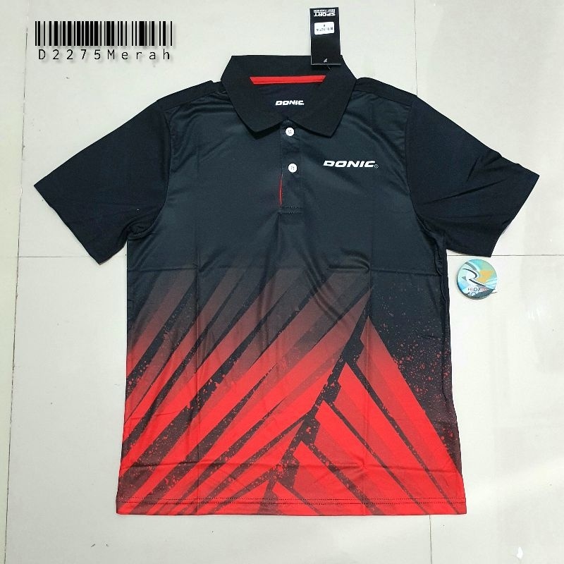 D2275 HITAM MERAH BAJU TENIS MEJA DONIC IMPORT KAOS PINGPONG OLAHRAGA
