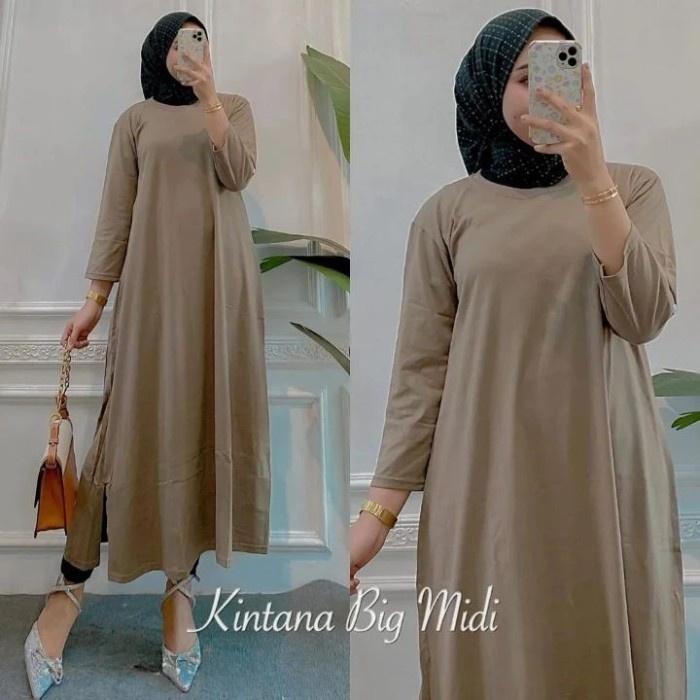 CUCI GUDANG KAYLA MIDI DRESS BAHAN KAOS KATUN COMBED 24S Gamis Midi Dress Kekinian