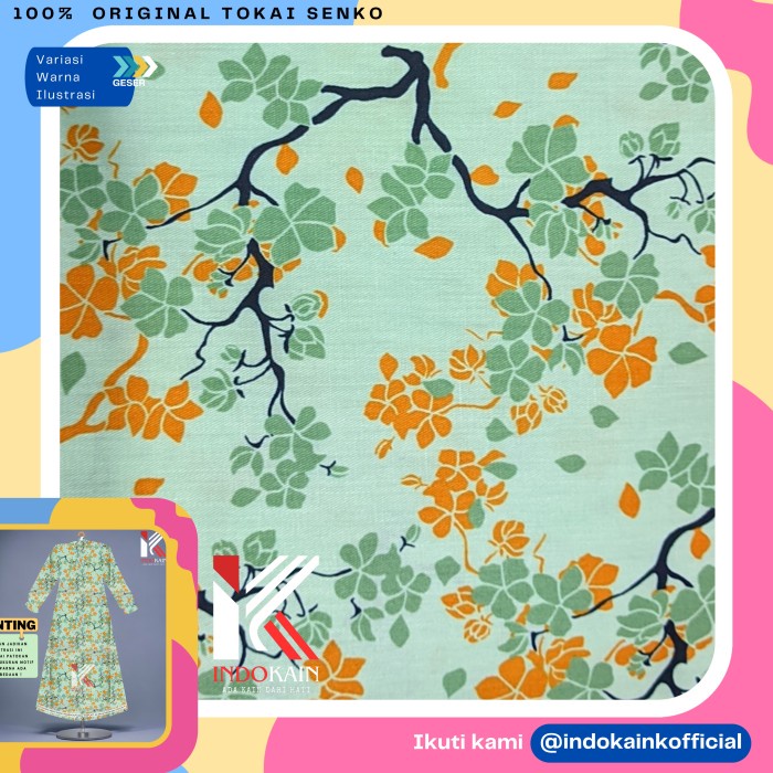 NEW Bahan Kain Katun Jepang Meteran Motif Sakura Hana Setelan Gamis Kemeja