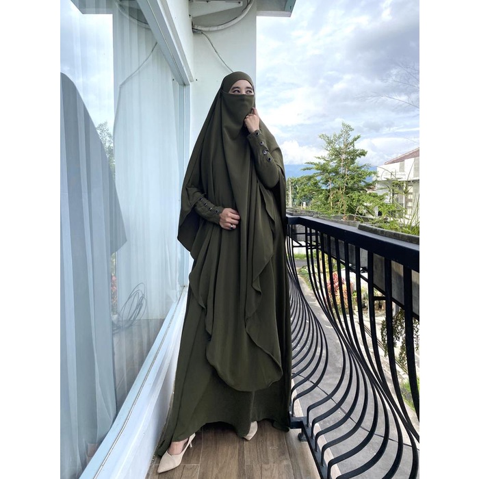 DISKON ASSYABIYA Abaya Set French Khimar JUMBO Bahan Anti UV Mewah Elegan Gamis Wanita Syari Free