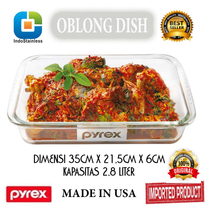 PYREX OBLONG DISH 2.8 LITER ORIGINAL IMPORT WADAH KACA TAHAN PANAS