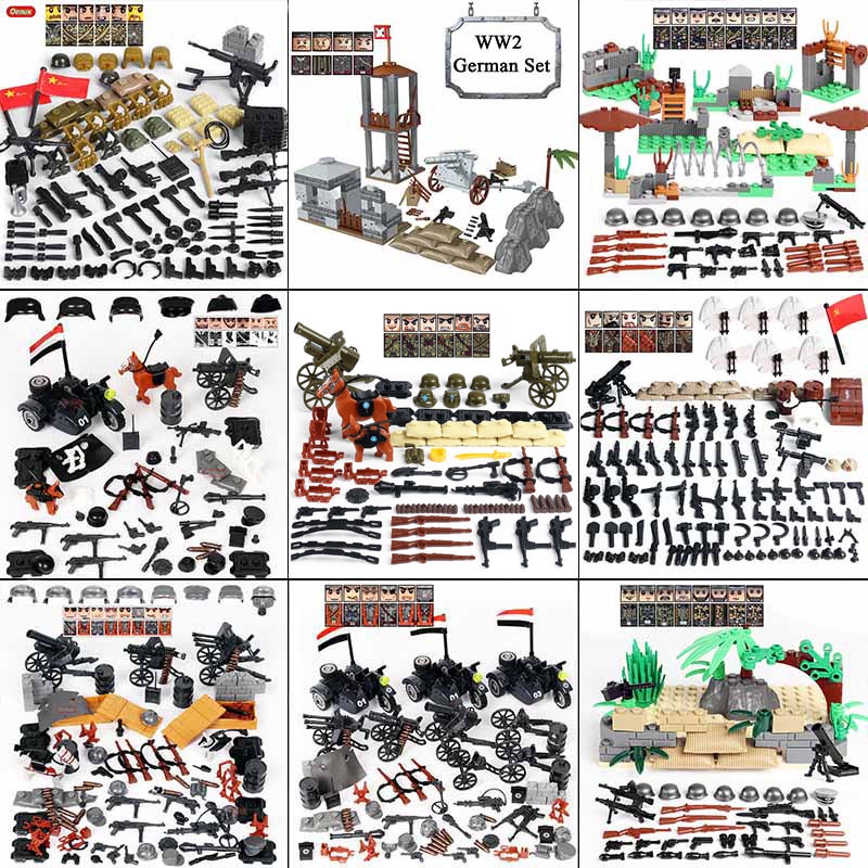 New WW2 Military Small Building Block Brick World War 2 Mini US Soviet Chinese Army Figures Weapons