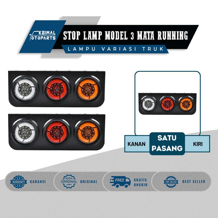 Stoplamp Truk Running 3 Mata Sepasang Variasi Anti Air Lampu Belakang Truk Canter Truk Hino Fuso