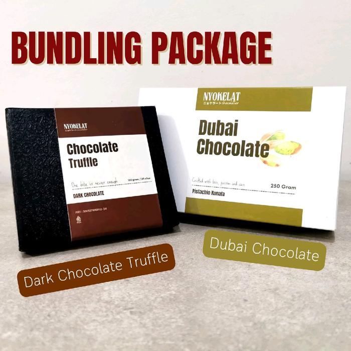 

terbaru !!! nyokelat dubai chocolafe dan dark chocolate truffle paket bundling snacks food camilan