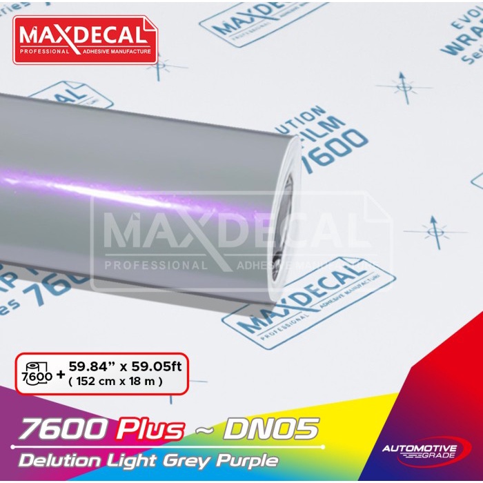 MAXDECAL 7600 PLUS DN05 PURPLE DELUTION LIGHT GREY Premium Car Wrap Sticker Lembayung Bunglon