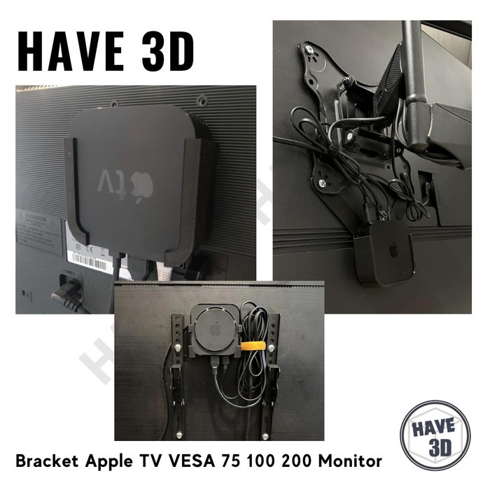terbaru  bracket holder monitor tv vesa 75 100 200 apple tv 4k gen 2 gen 3 3d print custom ready