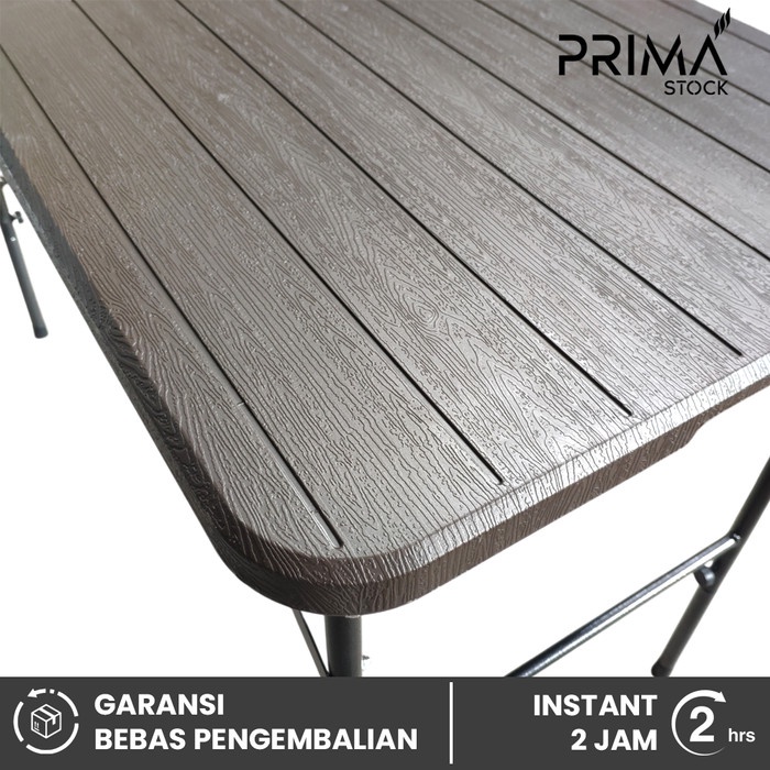 Meja Lipat Bagi 2 180X75 Cm Plastik Motif Kayu Prasmanan Koper Bazar Travel Portable Piknik