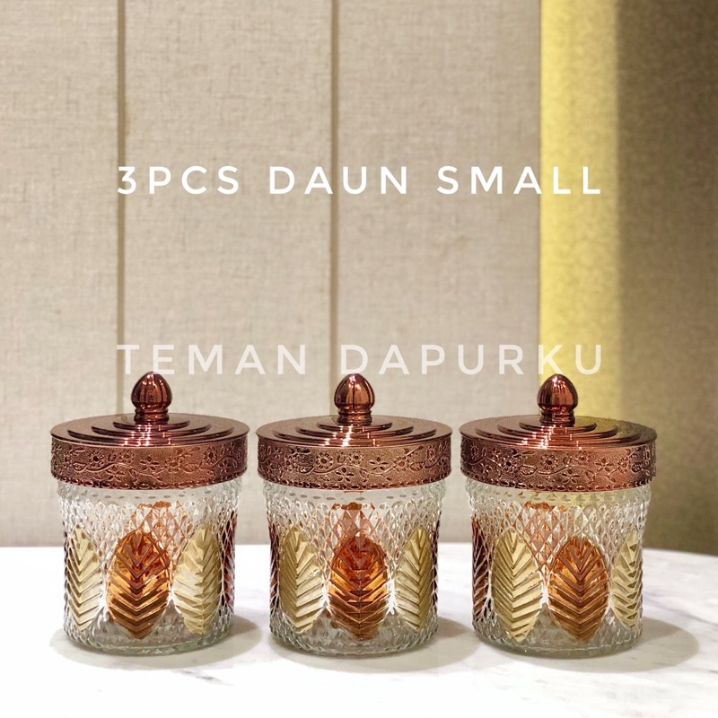 Favorit Toples Kaca Arab Coklat Import Tutup Putar motif DAUN / Toples Lebaran Impor model baru -